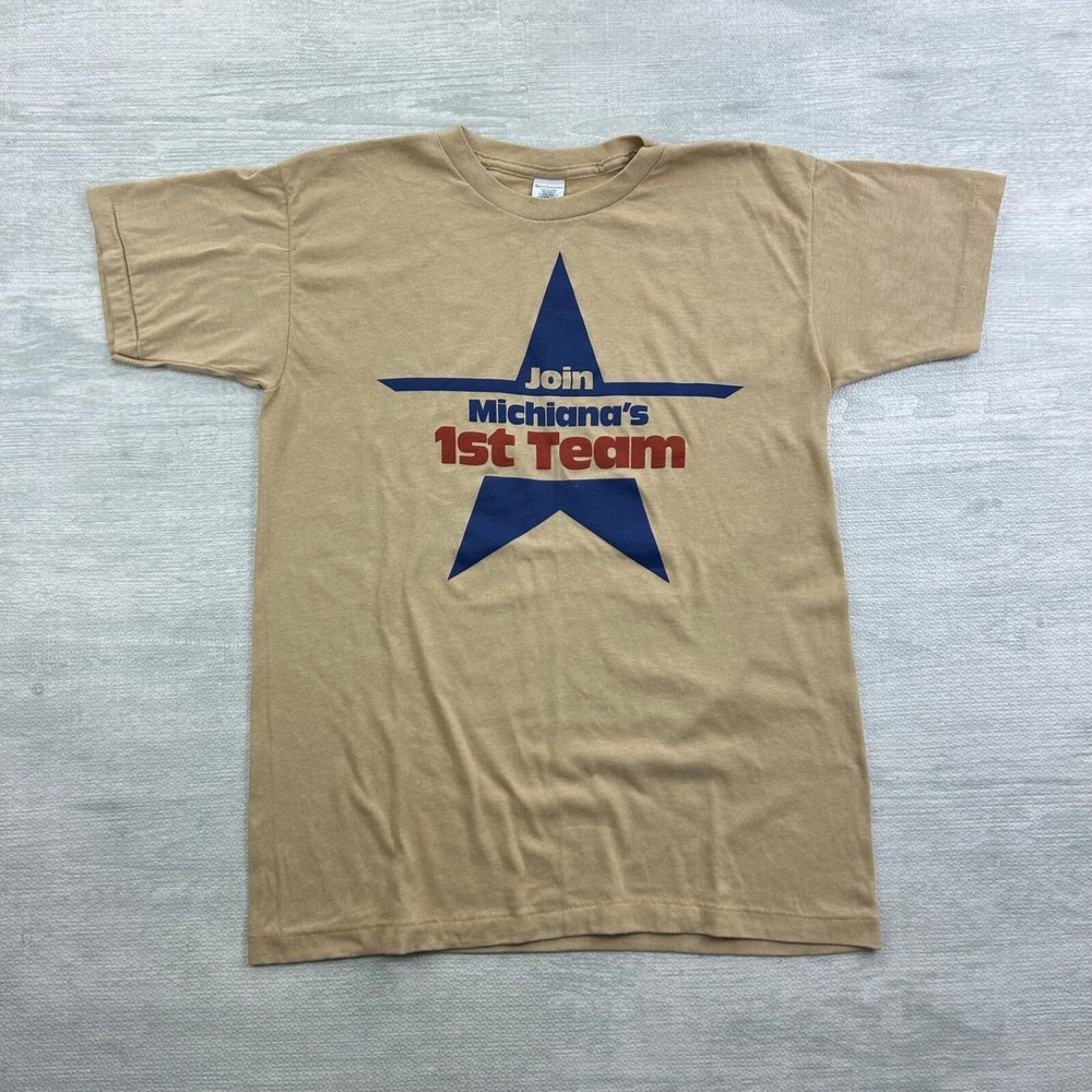 Vintage 70s Michiana's 1st Team Shirt Size XL Tan Hockey‎ Star